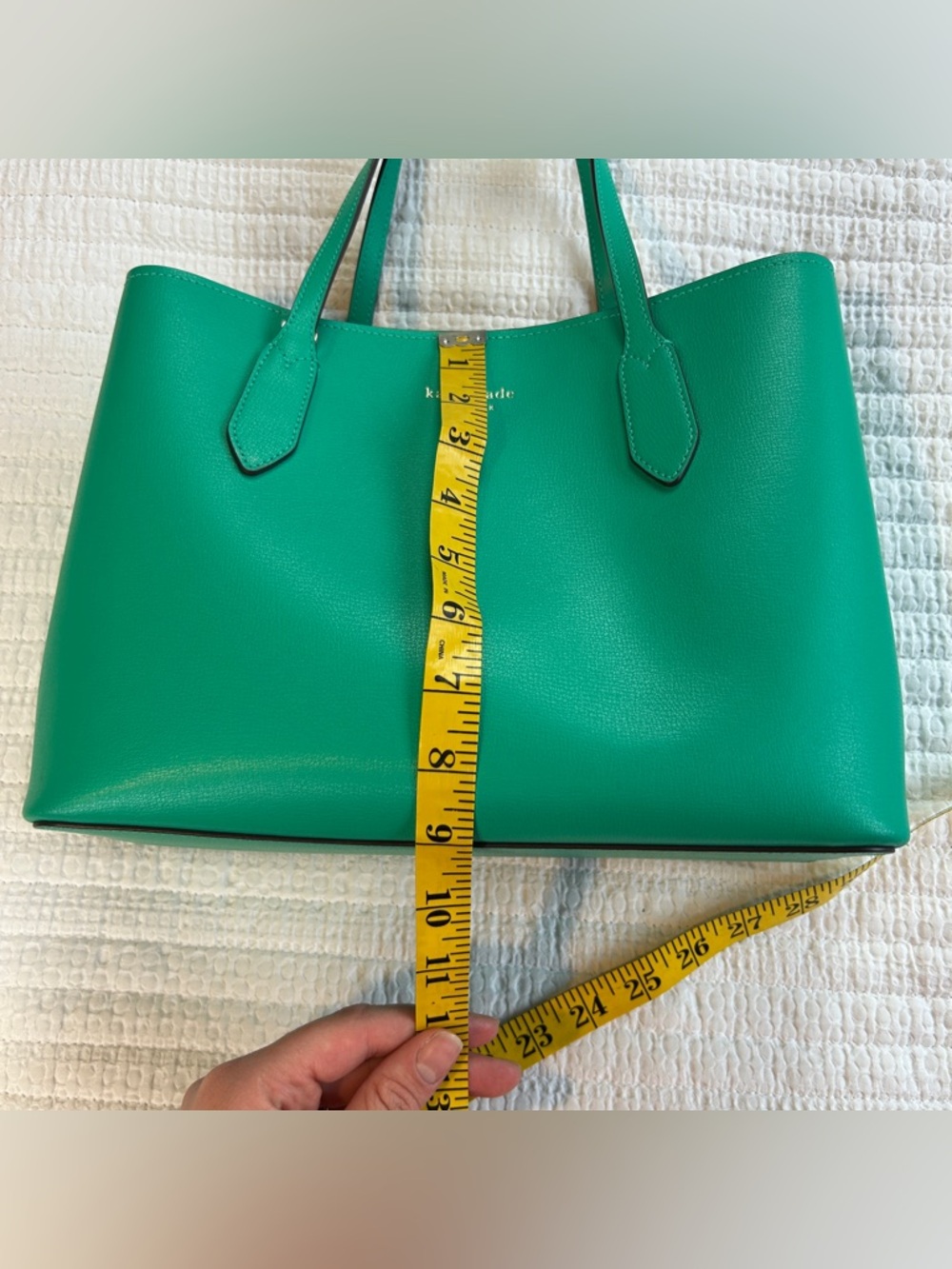 kate spade New York Harper Satchel Green Structured Leather Bag missing strap - Picture 9 of 11